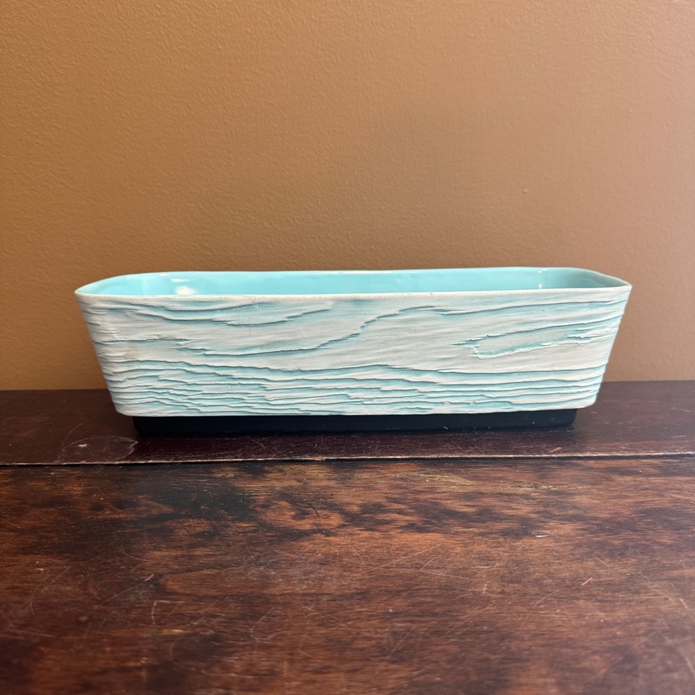 Shawnee USA 1206 Turquoise Blue White Wood Grain Ceramic‎ Planter Box Vintage